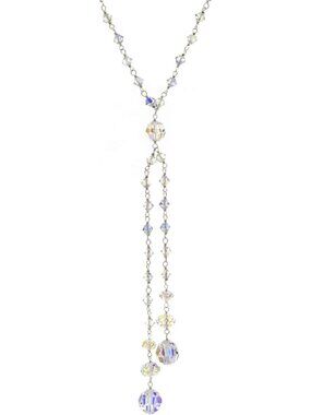 28" Sterling Silver Rosary Necklace with Aurora Borealis Crystals & Double